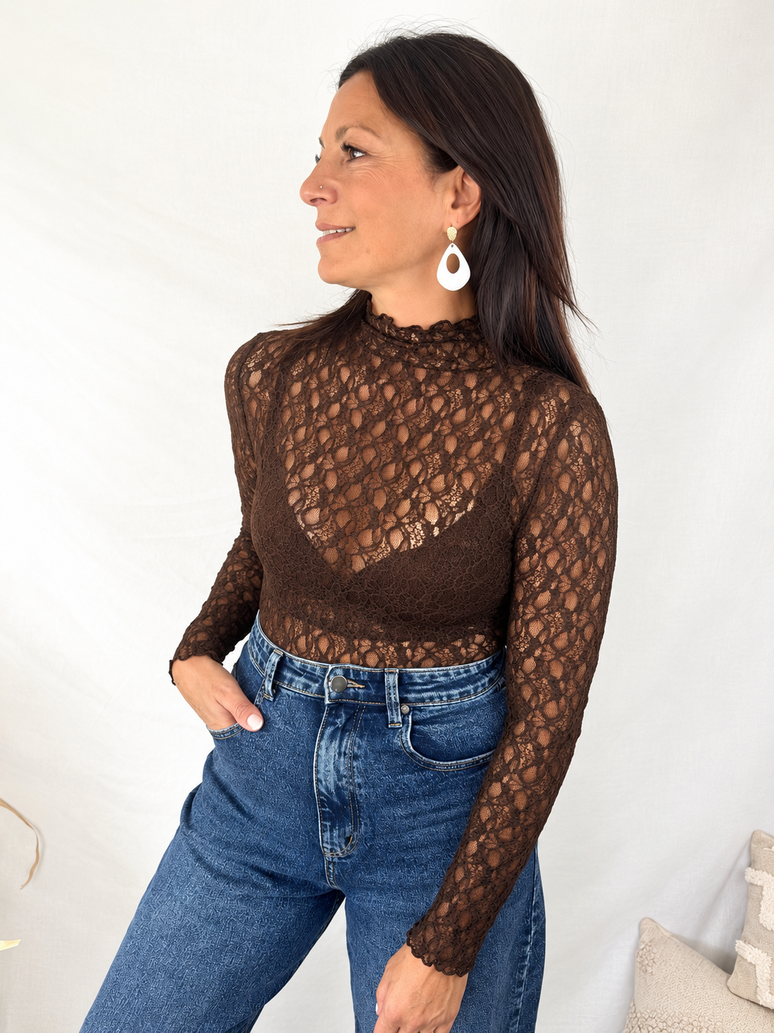 Top dentelle Lilie marron