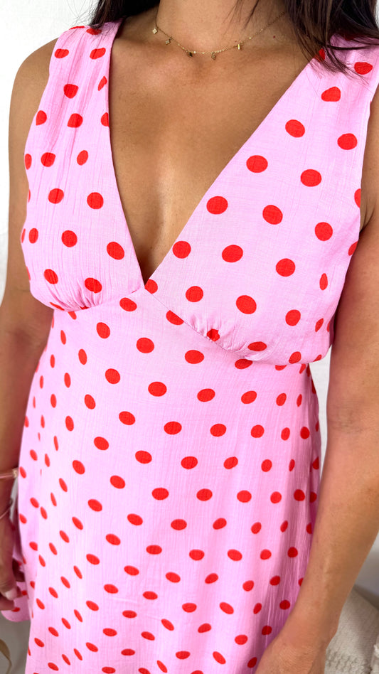 Robe Pretty Rose à Pois Rouge