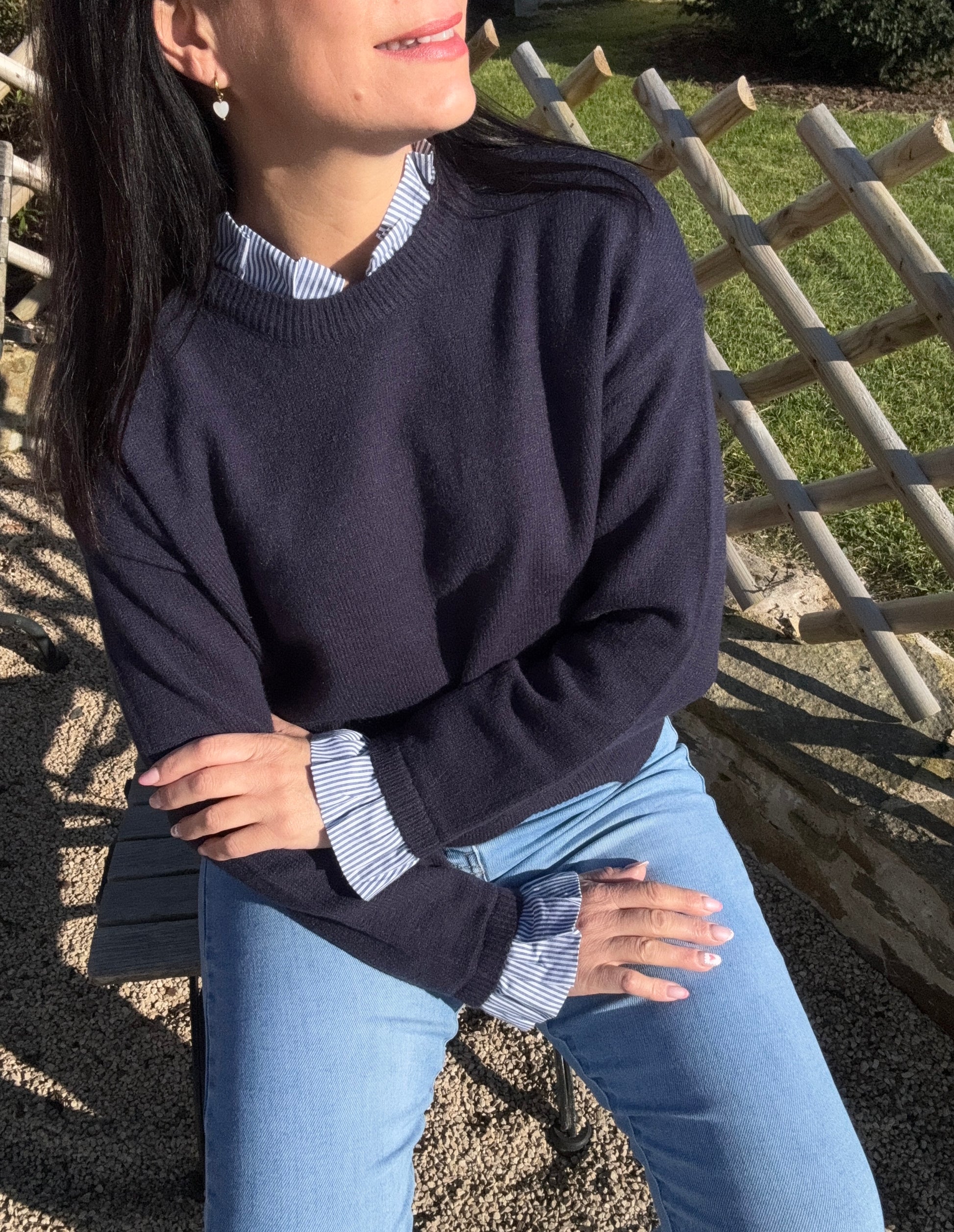 pull antone marine viscose poliamide , mode femme 
