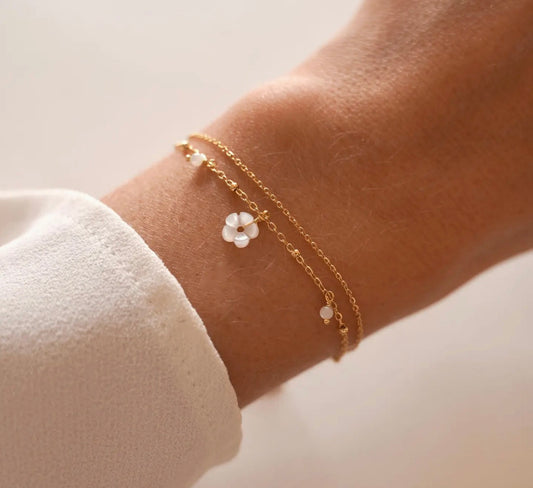 Bracelet Florine - Acier Inoxydable Doré et Nacre Blanche