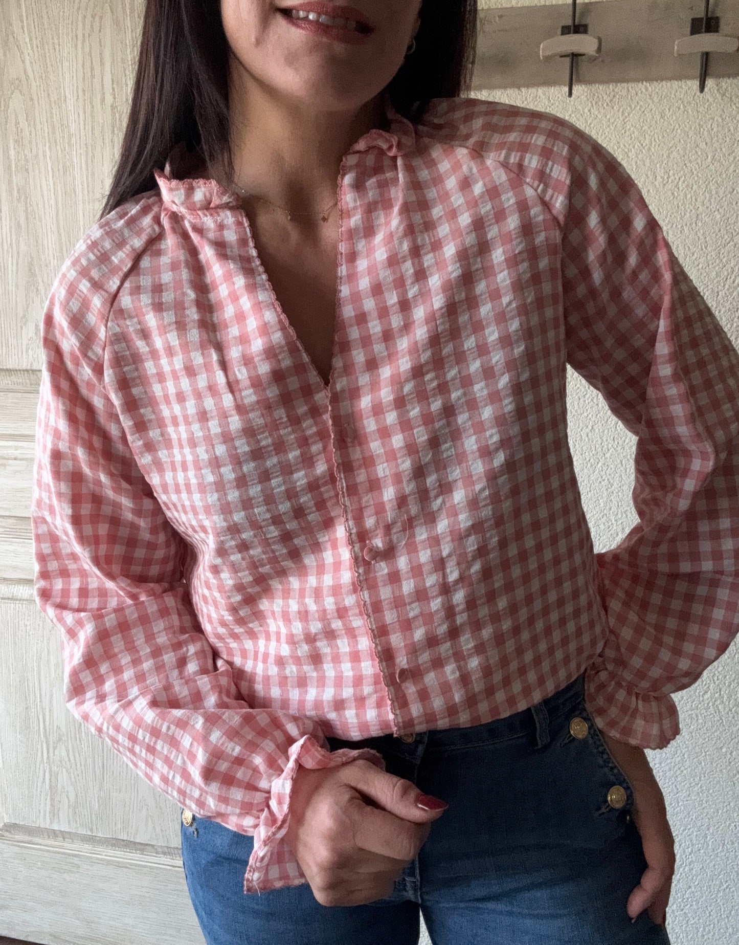 chemisier vichy rose en coton , France