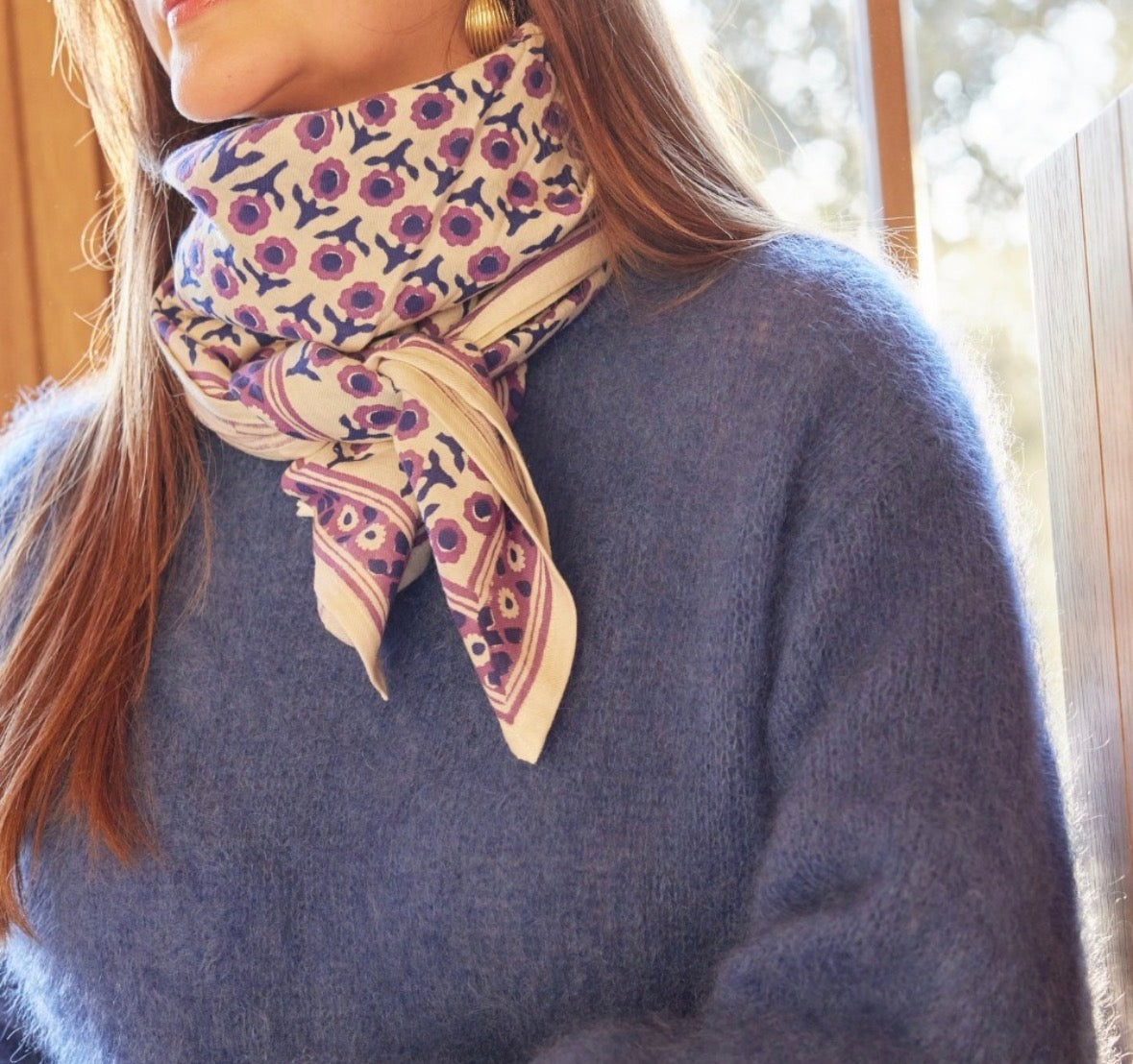 foulard indien artisanal 100 x 100 cms , impression bloc de bois , bonheur du jour
