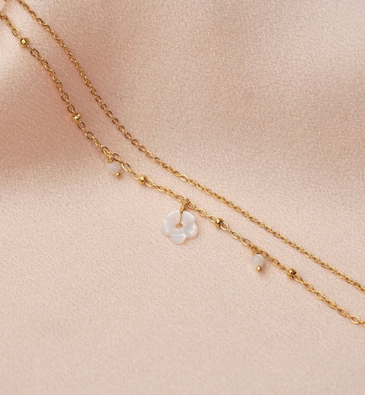 Bracelet Florine - Acier Inoxydable Doré et Nacre Blanche