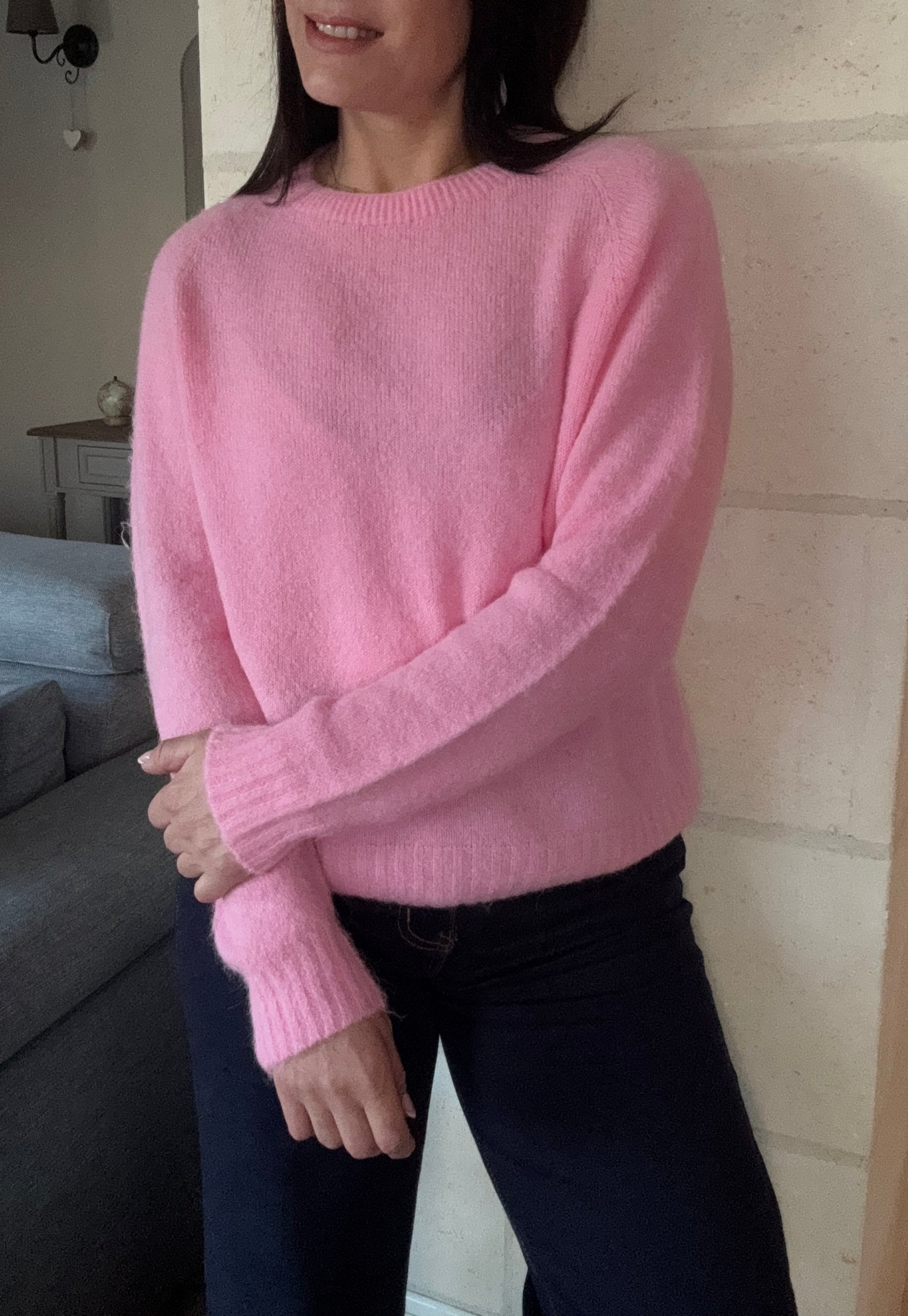 pull Charly rose tendre , taille unique ( 34 au 42), maille douce et confortable, mode femme