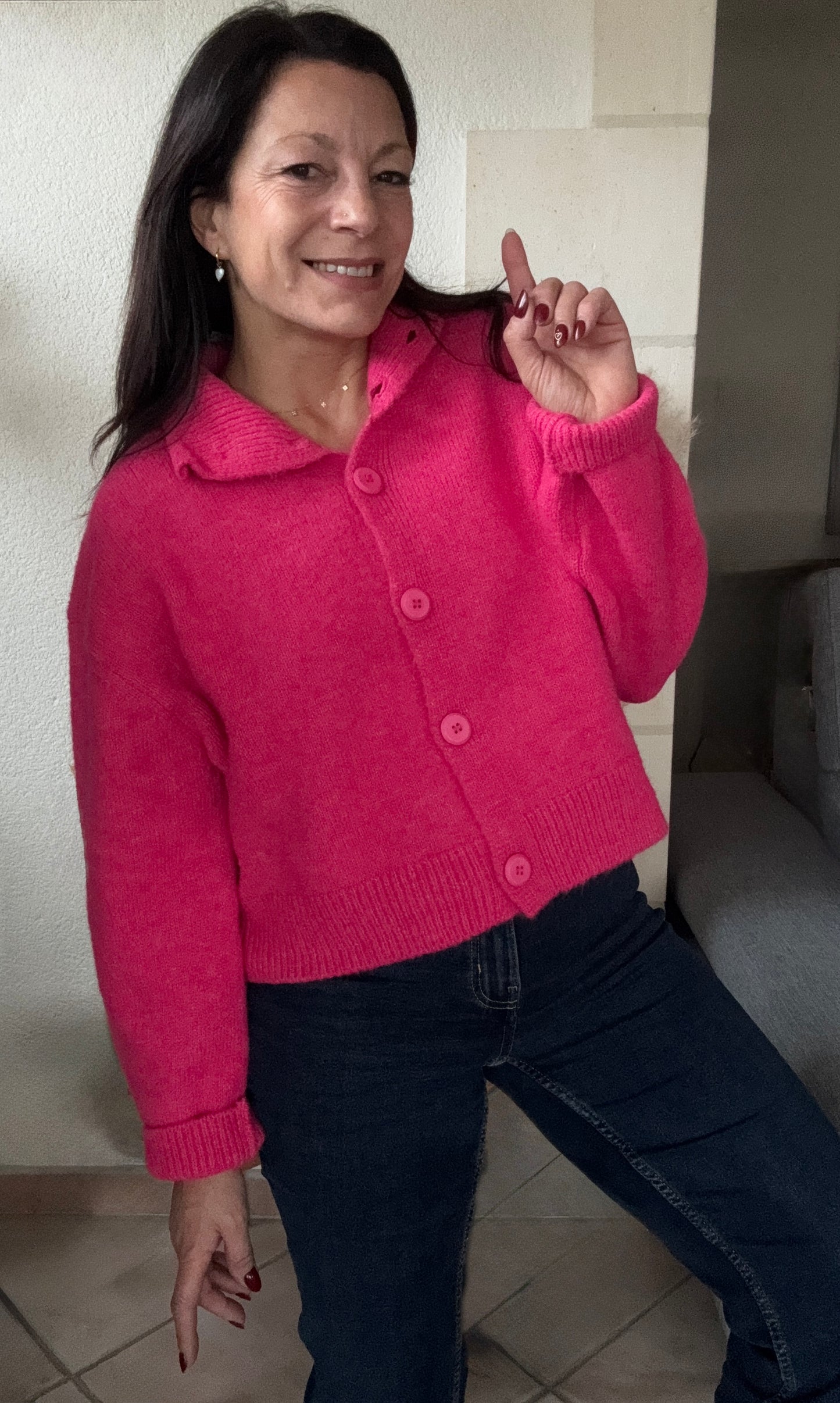 gilet jade fushia boutonné devant 