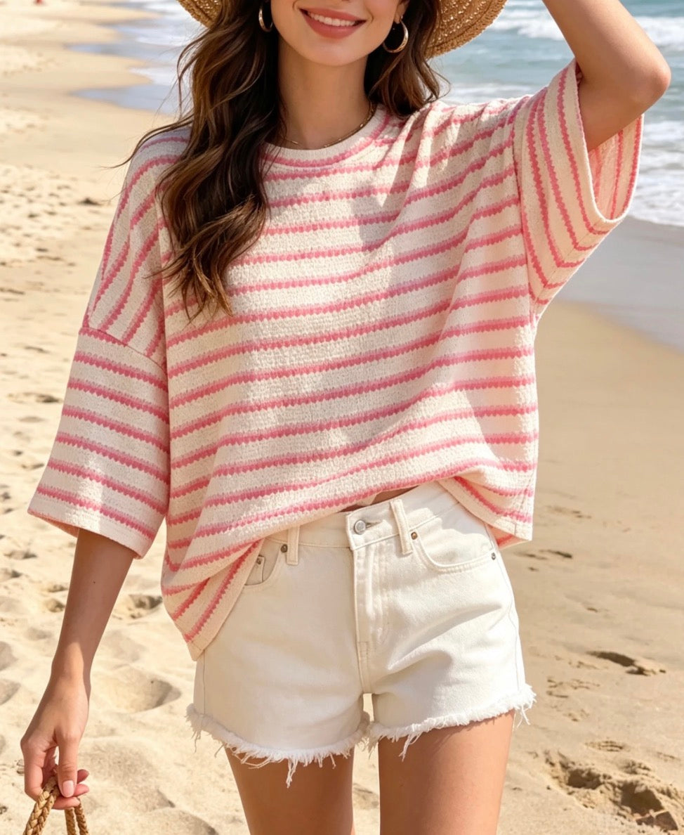 Top oversize rayé rose