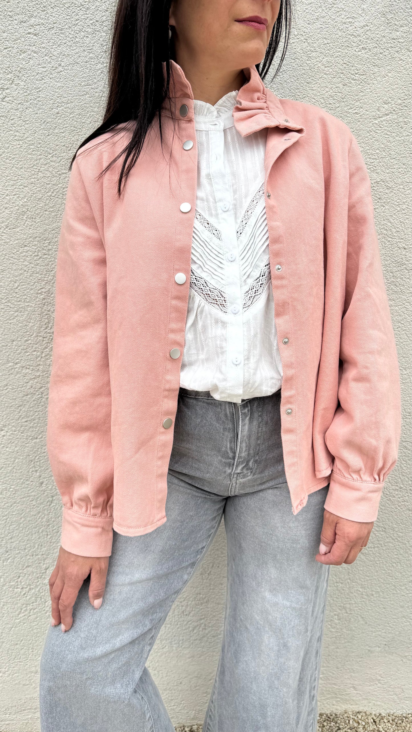 veste col victorien rose tendre , deborah collection carole s
