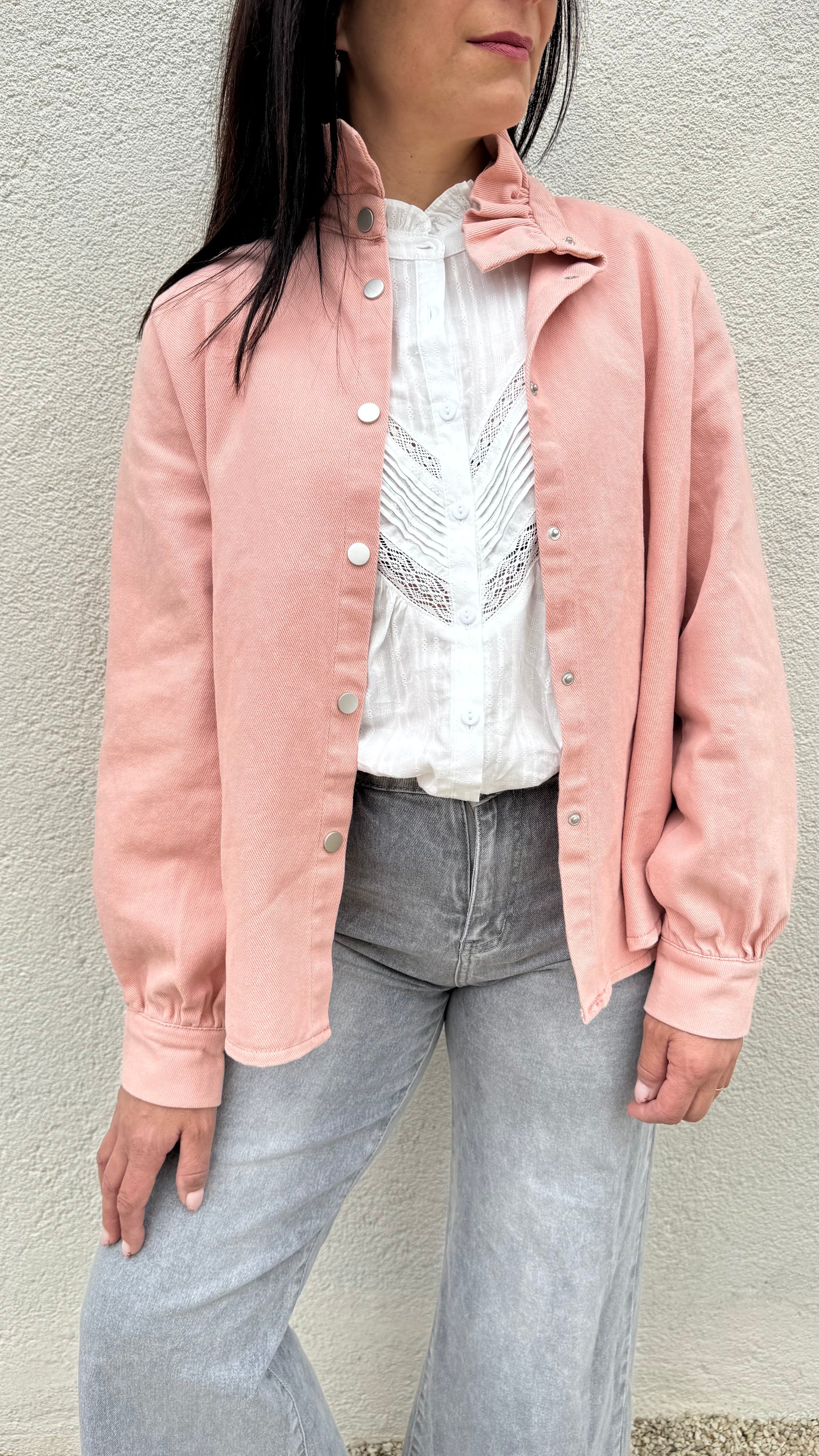 veste col victorien rose tendre , deborah collection carole s
