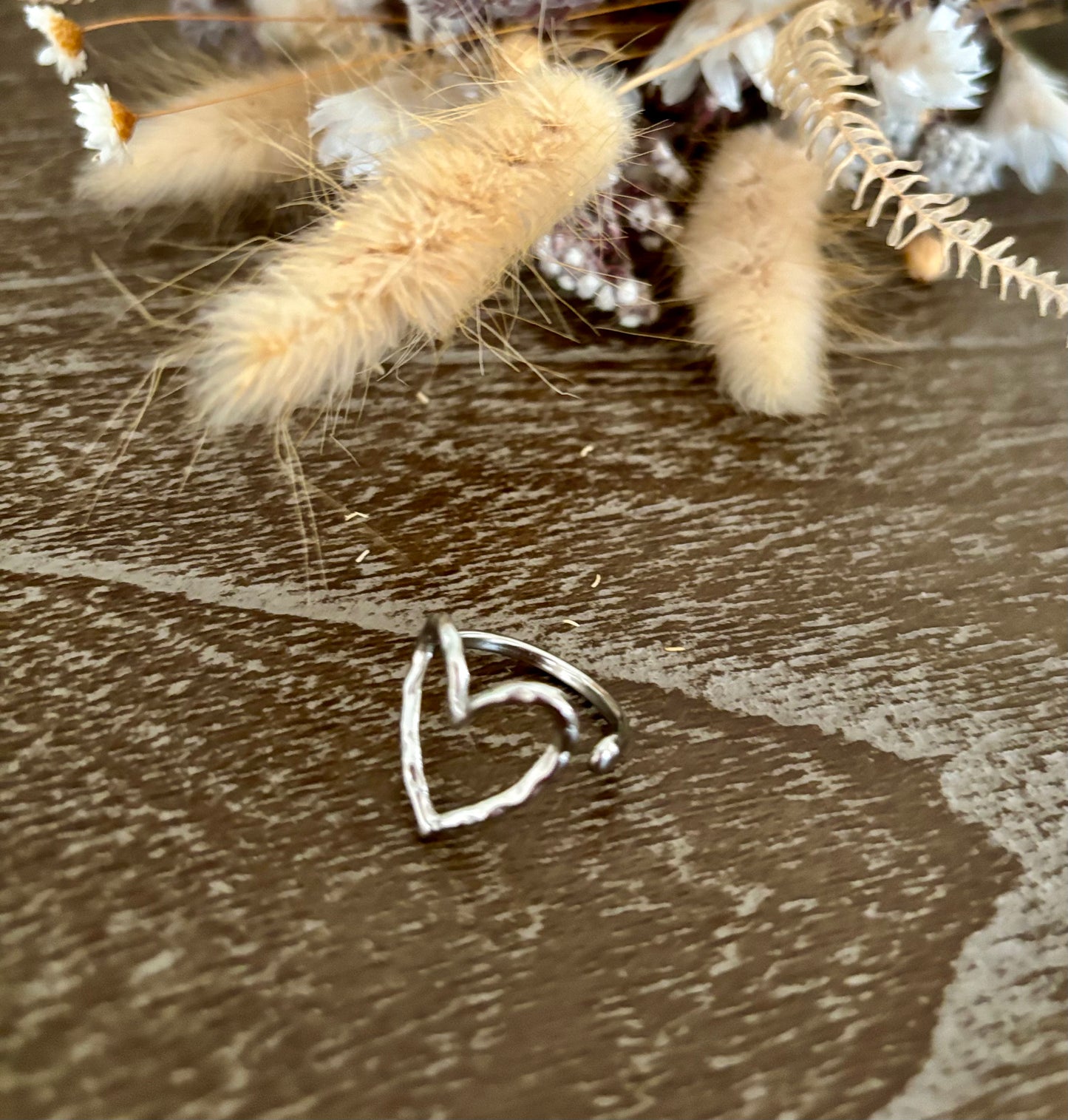 Bague cœur martelé argent