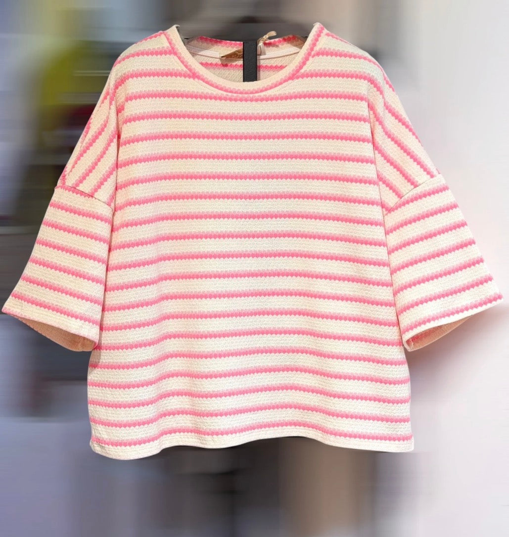 Top oversize rayé rose