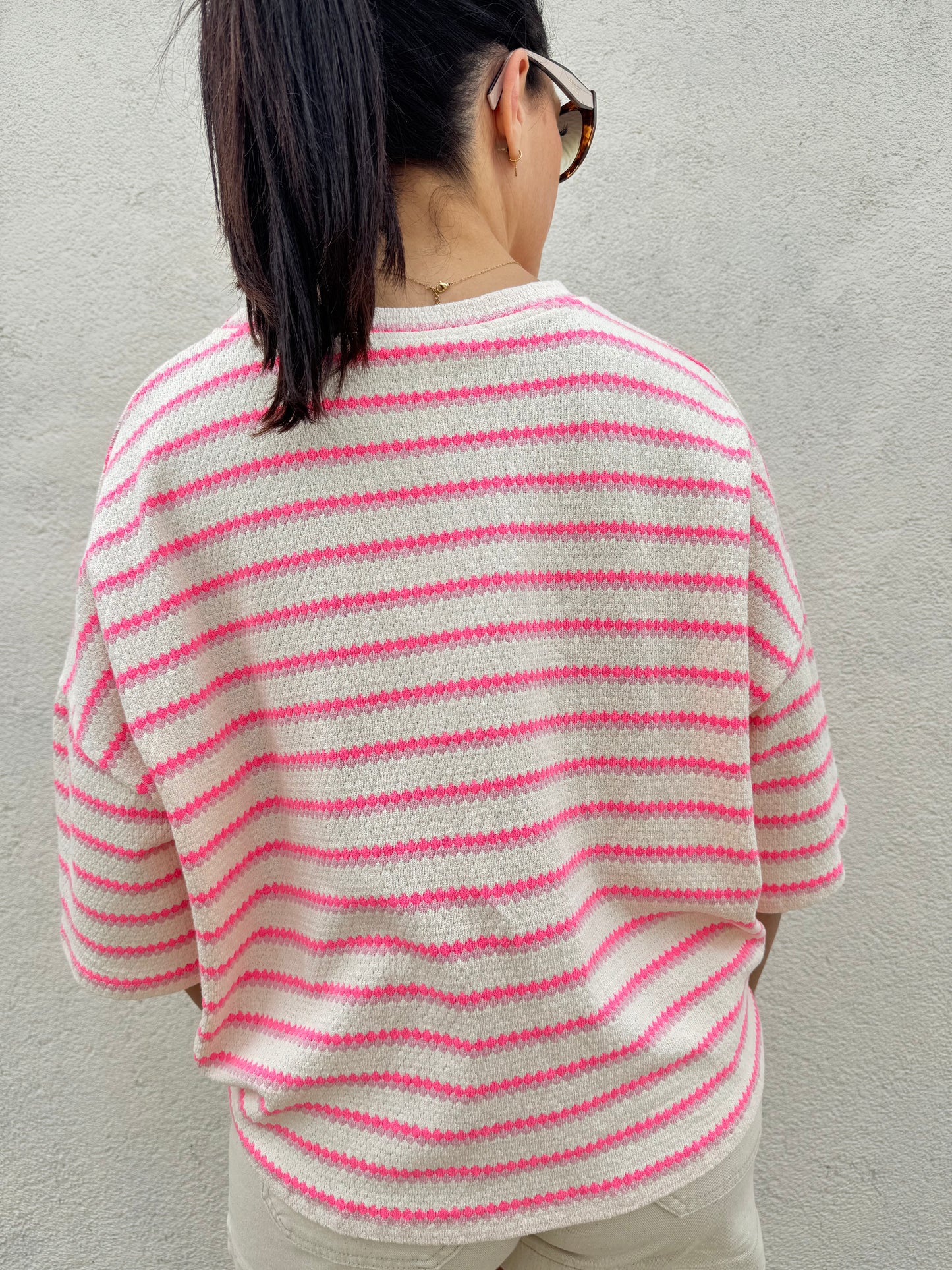 Top oversize rayé rose