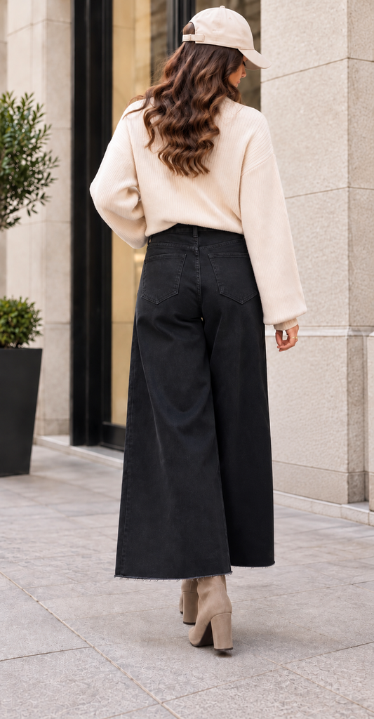 Jean jupe culotte noir