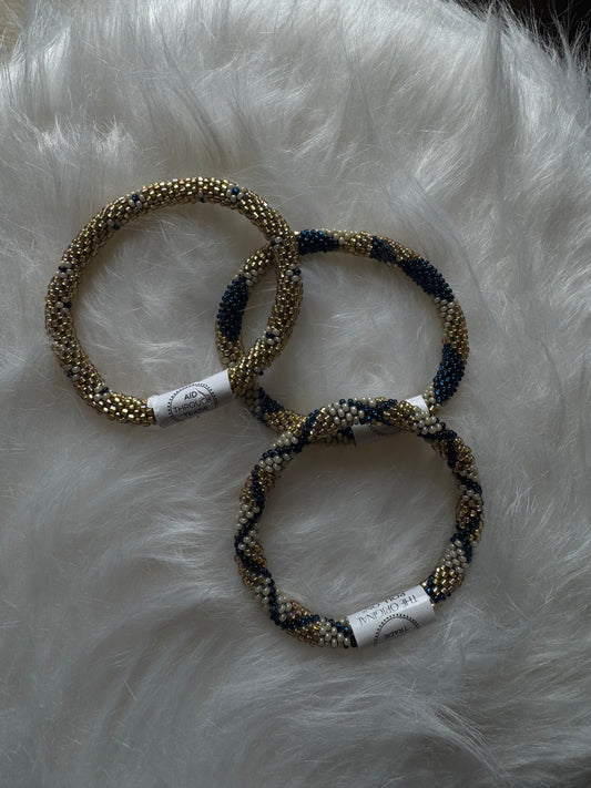 Trio népalais bleu blanc or