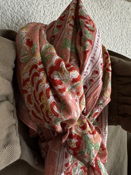 Foulard Indien Artisanal101  100x100cm - Impression Bloc de Bois