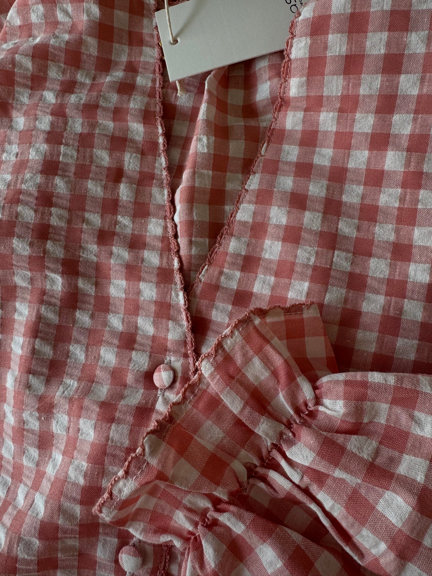 Chemisier Rose Vichy Femme - 100% Coton avec Détails Festonnés