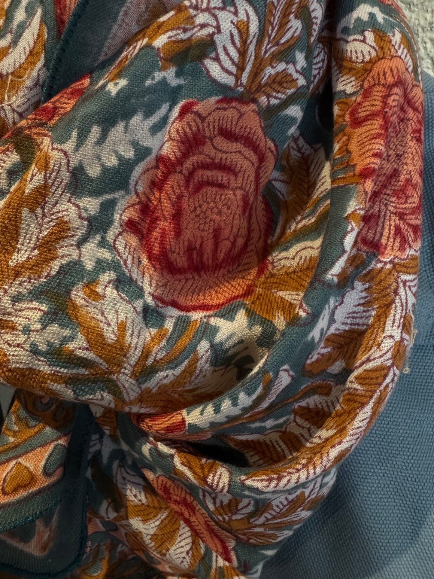 Foulard Indien Artisanal 104 100x100cm - Impression Bloc de Bois Main 100% Coton