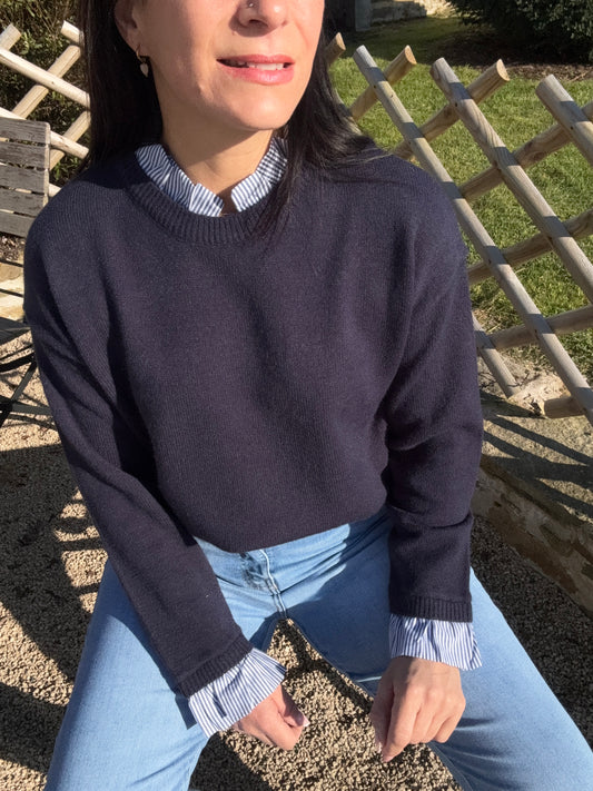 pull antone femme , maille douce , bimatiere col victorien , vue de face 